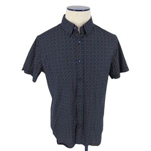 Ben Sherman Stretch Slim Fit Shirt Navy Polka Dot Short Sleeve Button Collared